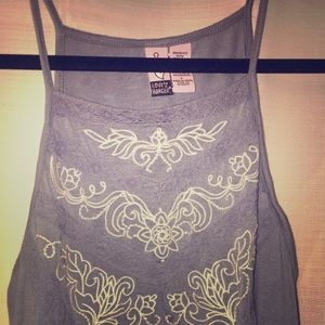 ‘Love on a Hanger’ high neck, embroidered tank.